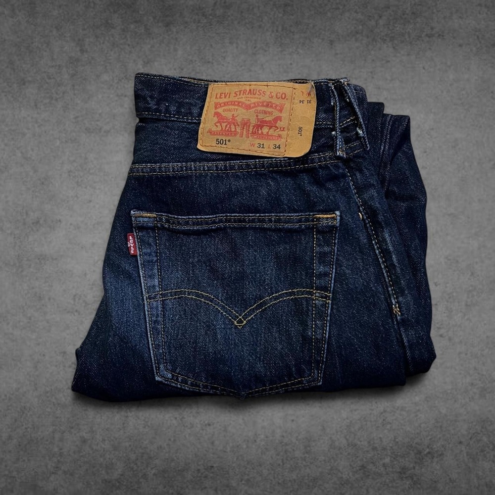 Levi Strauss & Co 501 Original Fit Denim Jeans Navy Blue Mens 31x30 Vintage Y2K
